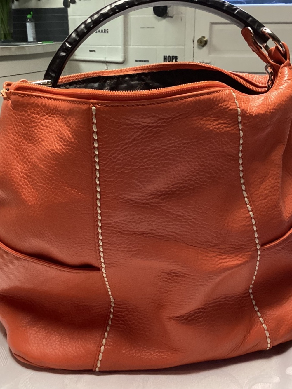 Orange leather bag designer PLINIO bison’s ITALY
